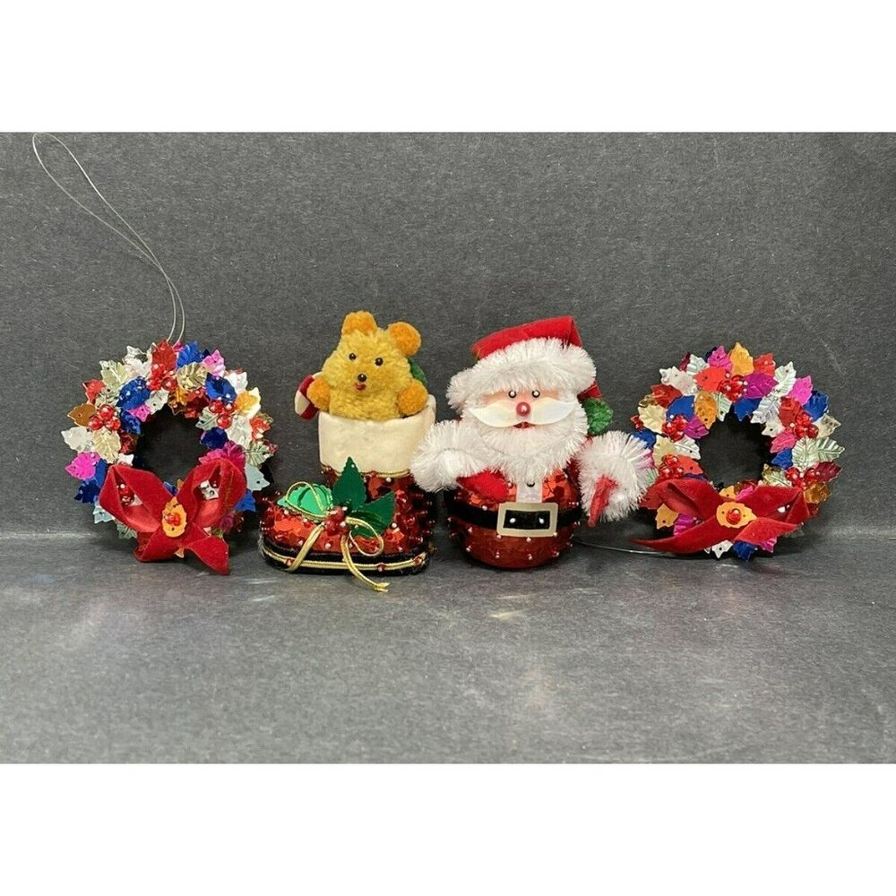 Vintage Handmade Push Pin Christmas Ornaments Mid Century Retro Kitsch